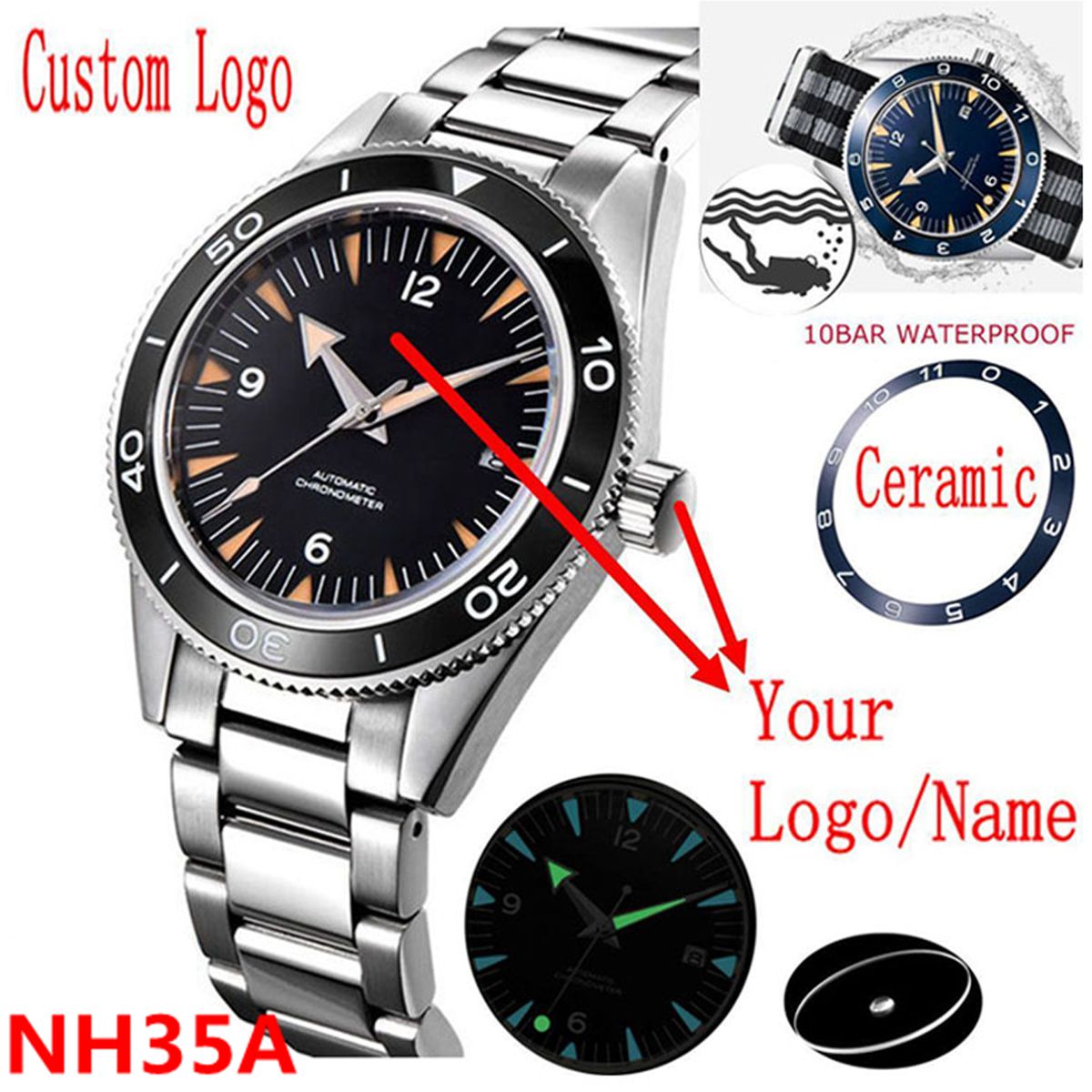 Seiko Watch Prospex - Benutzerdefinierte Logo NH35 Bewegung Uhr 10bars