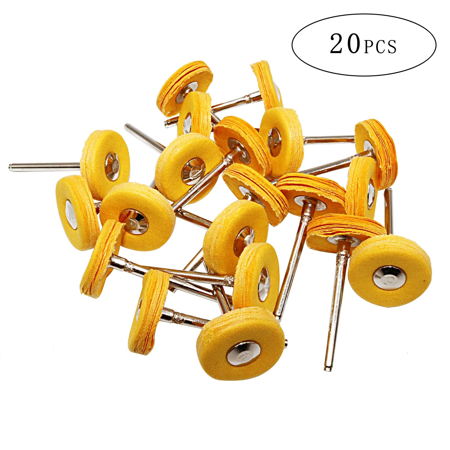 Jewelry For Watches - 20-teiliges 1-Zoll-Polierscheiben-Set aus gelbem Stoff, 3-mm-Schaft-Polierscheiben