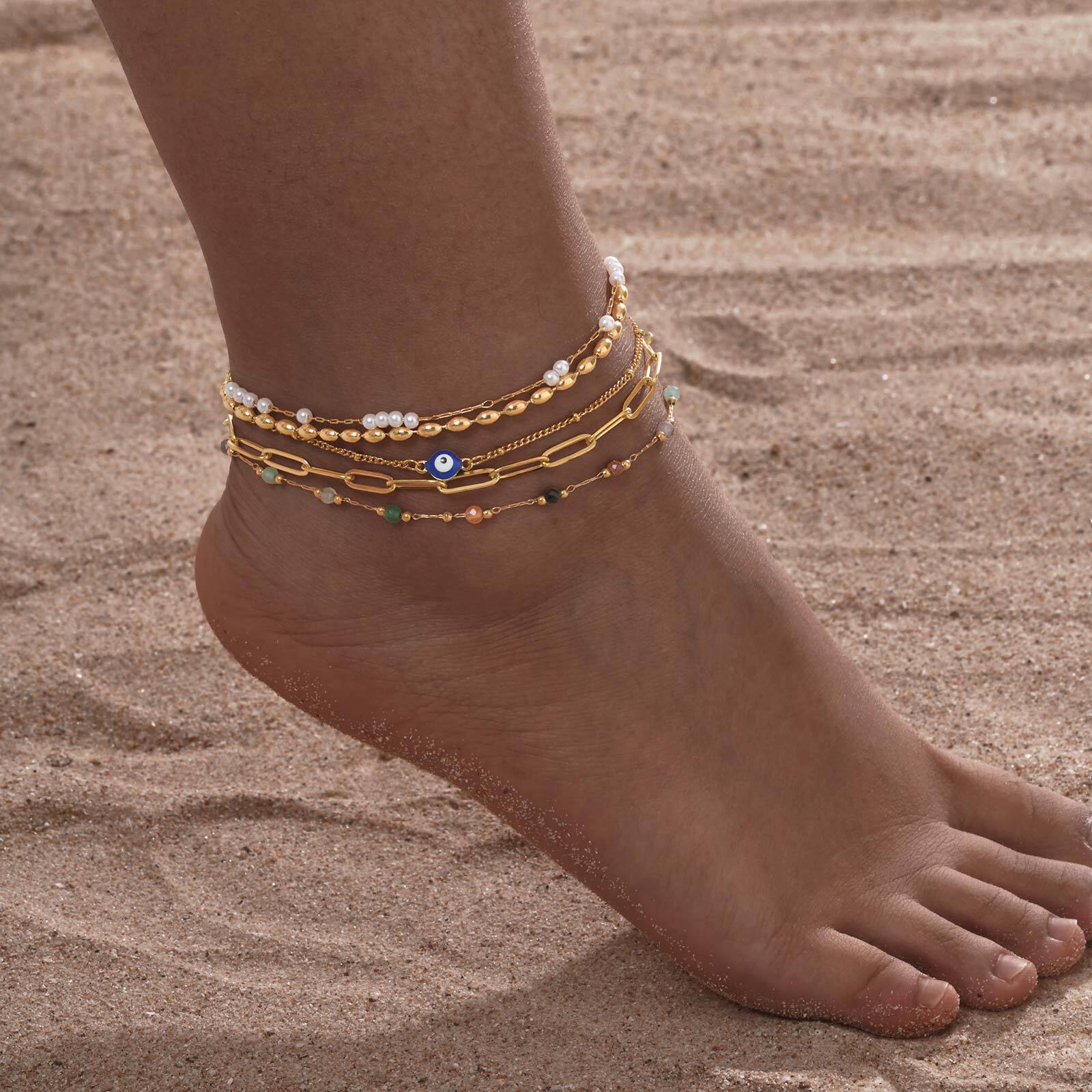 Jc Jewelry & Watches Photos - Vergoldetes mehrlagiges Fußkettchen-Armband für Damen, wasserdichte